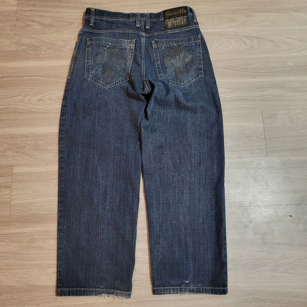 Y2K SOUTH POLE MENS 36X31 BAGGY LOOSE DENIM JEANS FLEUR POCKETS WIDE LEG VTG